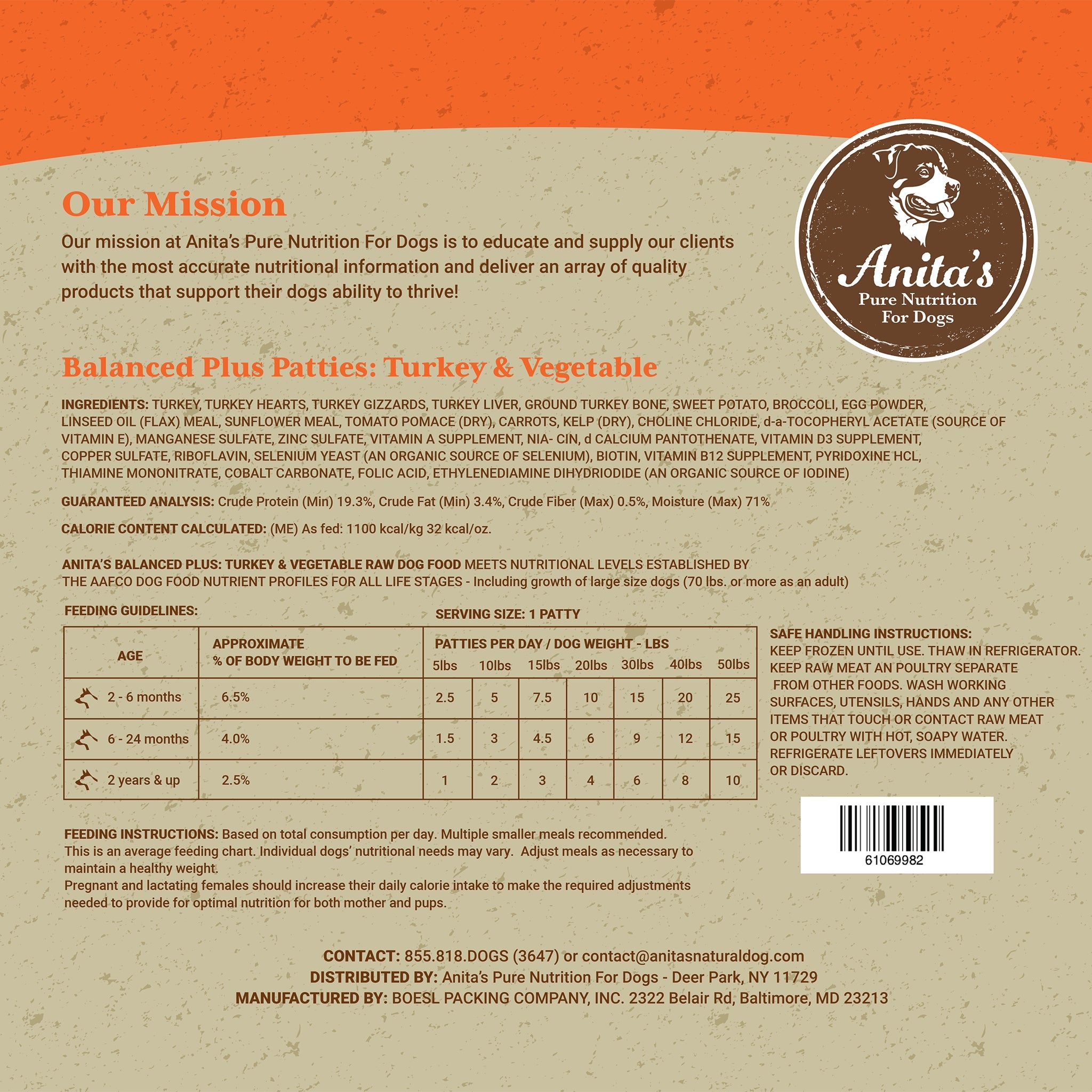 Anita's Pure Nutrition Balanced Plus Patties: Turkey & Vegetable 5 lbs.-Nutrition-K9 Kraving-Maximum K9 Services